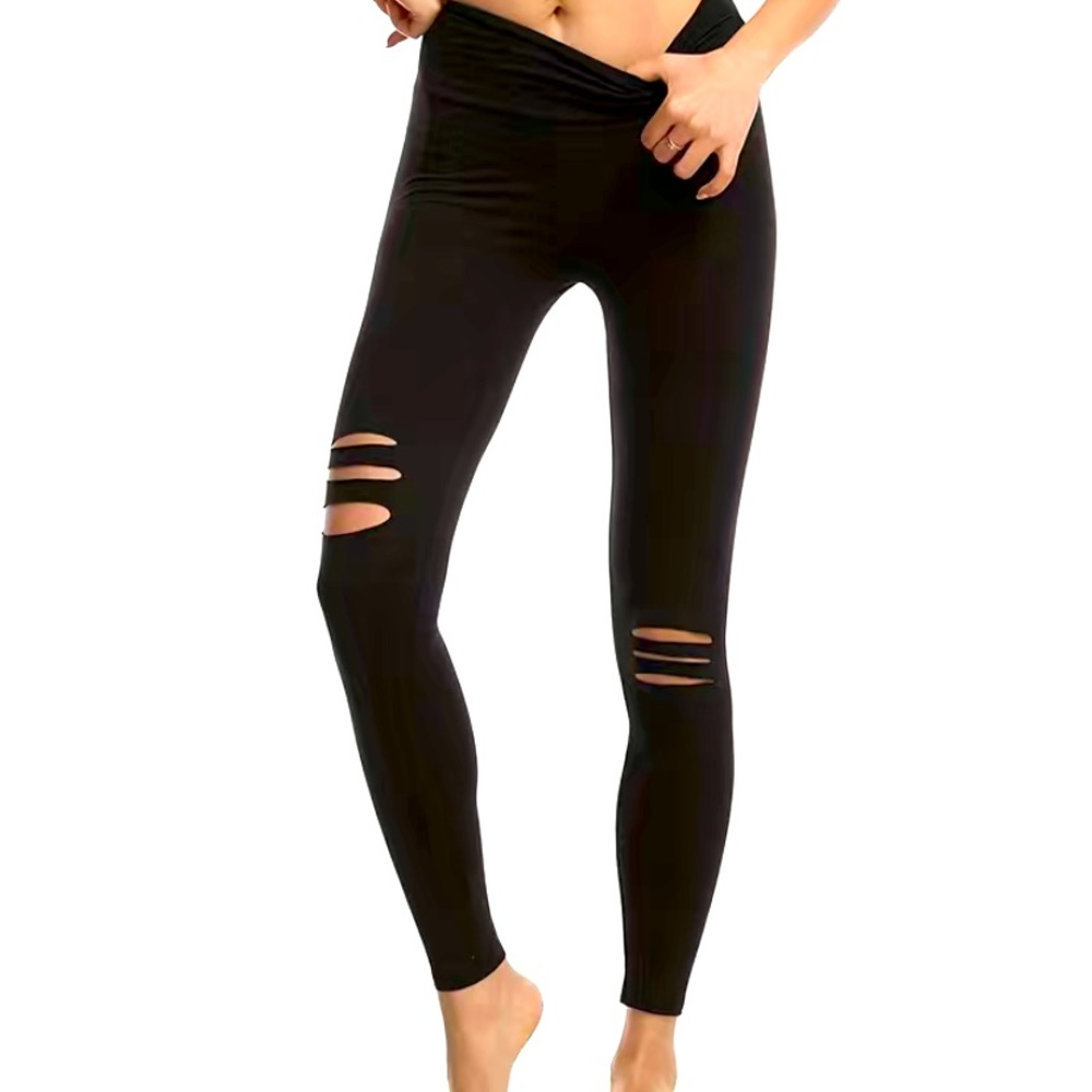 BEST SELLER 🌟🆕Trendy Distressed Look Black Leggings-Casual/Work Out Gear- Sz L